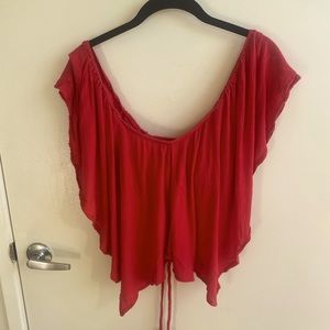 Free People Red Off The Shoulder Toe-Back Top